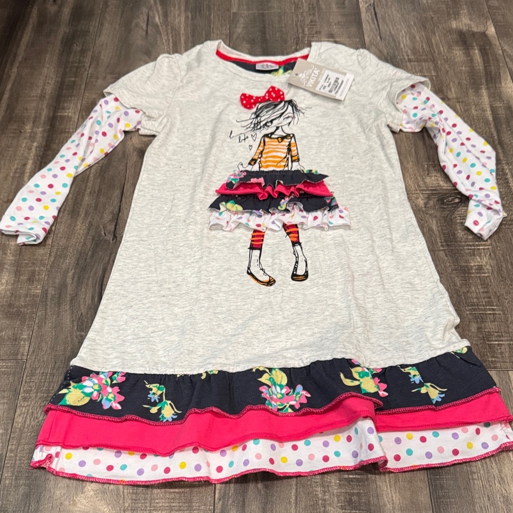 VIKITA Girls' Gray and Pink Ruffle Dress size 5-6